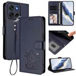 For Motorola Moto G56 5G Embossed Heart Cat Leather Phone Case with Strap(Blue)