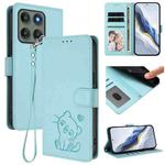 For Motorola Edge 60 Pro Embossed Heart Cat Leather Phone Case with Strap(Mint Green)