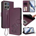 For Motorola Moto G15 / G15 Power Embossed Heart Cat Leather Phone Case with Strap(Dark Purple)