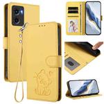 For Motorola Moto G05 / E15 Embossed Heart Cat Leather Phone Case with Strap(Yellow)
