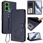 For Motorola Moto G35 5G Embossed Heart Cat Leather Phone Case with Strap(Blue)