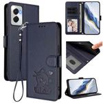 For Motorola Moto G Power 2024 Embossed Heart Cat Leather Phone Case with Strap(Blue)