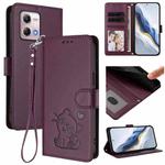 For Motorola Moto G Stylus 2023 4G Embossed Heart Cat Leather Phone Case with Strap(Dark Purple)