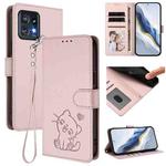 For Motorola Edge+ 2023 / 40 Pro Embossed Heart Cat Leather Phone Case with Strap(Pink)