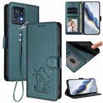 For Motorola Edge+ 2023 / 40 Pro Embossed Heart Cat Leather Phone Case with Strap(Dark Green)