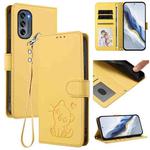 For Motorola Moto G62 5G Embossed Heart Cat Leather Phone Case with Strap(Yellow)