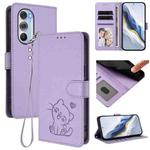 For Motorola Edge X30 / 30 Pro Embossed Heart Cat Leather Phone Case with Strap(Light Purple)