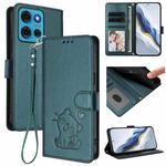 For Motorola Moto G75 5G Embossed Heart Cat Leather Phone Case with Strap(Dark Green)