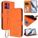 For Motorola Moto G84 5G Embossed Heart Cat Leather Phone Case with Strap(Orange)
