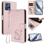 For Motorola Moto S30 Pro 5G Embossed Heart Cat Leather Phone Case with Strap(Pink)