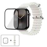 For Apple Watch Series 44mm Ocean Silicone Watch Band with 3D Curved Film(White)