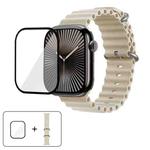 For Apple Watch Series 44mm Ocean Silicone Watch Band with 3D Curved Film(Antique White)