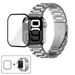 For Apple Watch Series 10 42mm Three Beads Stainless Steel Watch Band with 3D Curved Film(Silver)