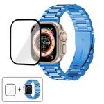 For Apple Watch Ultra 2 / 1 49mm Three Beads Stainless Steel Watch Band with 3D Curved Film(Blue)