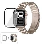 For Apple Watch Series 38mm Three Beads Stainless Steel Watch Band with 3D Curved Film(Starlight)