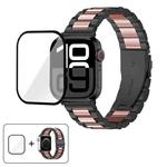 For Apple Watch Series 42mm Three Beads Stainless Steel Watch Band with 3D Curved Film(Black Rose)