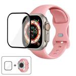 For Apple Watch Ultra 2 / 1 49mm Butterfly Buckle Silicone Watch Band with 3D Curved Film(Light Pink)