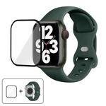 For Apple Watch Series 45mm Butterfly Buckle Silicone Watch Band with 3D Curved Film(Olive Green)