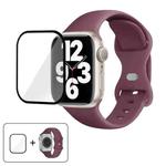 For Apple Watch Series 45mm Butterfly Buckle Silicone Watch Band with 3D Curved Film(Smoky Purple)