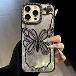 For iPhone 15 Pro Butterfly Electroplating TPU Phone Case with Epoxy Cardboard(Black)