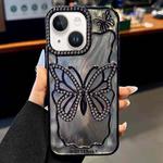 For iPhone 15 Plus Butterfly Electroplating TPU Phone Case with Epoxy Cardboard(Dark Purple)