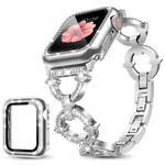 For Apple Watch Ultra 2 / 1 49mm xDfind O-shaped Diamond Metal Watch Band with Tempered Glass Screen Film and Case(Silver)
