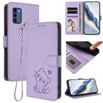 For Nokia C300 Embossed Heart Cat Leather Phone Case with Strap(Light Purple)