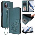 For Nokia G21 4G / G11 4G Embossed Heart Cat Leather Phone Case with Strap(Dark Green)