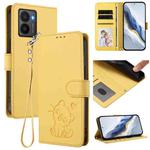 For HMD Fuison Embossed Heart Cat Leather Phone Case with Strap(Yellow)
