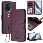 For HMD Pulse Pro / Pulse / Pulse+ Embossed Heart Cat Leather Phone Case with Strap(Dark Purple)