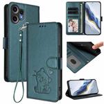For Nothing CMF Phone 2 Pro Embossed Heart Cat Leather Phone Case with Strap(Dark Green)