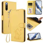 For Sony Xperia 10 V Embossed Heart Cat Leather Phone Case with Strap(Yellow)