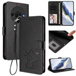 For ZTE Blade A76 5G Embossed Heart Cat Leather Phone Case with Hand Strap(Black)