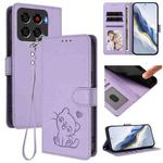 For ZTE Blade A56 4G Embossed Heart Cat Leather Phone Case with Hand Strap(Light Purple)