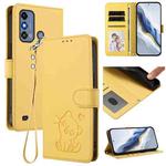 For ZTE Blade A53 / A53+ Embossed Heart Cat Leather Phone Case with Hand Strap(Yellow)