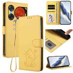 For ZTE nubia Music 2 Embossed Heart Cat Leather Phone Case with Hand Strap(Yellow)