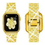 For Apple Watch Series 45mm xDfind Bling Diamond Jewelry Metal Watch Band with Case(Gold)