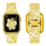 For Apple Watch Series 41mm xDfind Bling Diamond Jewelry Metal Watch Band with Case(Gold)