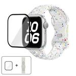 For Apple Watch Series 44mm Butterfly Buckle Color Dot Silicone Watch Band with 3D Curved Film(White Gold)