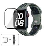 For Apple Watch Series 40mm Butterfly Buckle Color Dot Silicone Watch Band with 3D Curved Film(Army Green Khaki)