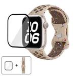 For Apple Watch Series 41mm Butterfly Buckle Color Dot Silicone Watch Band with 3D Curved Film(Sandstone Color)