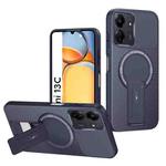 For Redmi 13C 4G Carbon Fiber Texture MagSafe Phone Case with Holder(Blue)
