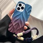 For iPhone 11 Pro Max Thickened 3D Leaf Pattern Two-Color Oil-Sprayed TPU Phone Case with Strap(Blue Wine Red)