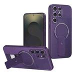 For Samsung Galaxy S25 Ultra 5G Carbon Fiber Texture MagSafe Phone Case with Holder(Purple)