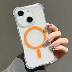 For iPhone 13 Electroplating TPU Hybrid PC Four Corners Shockproof MagSafe Phone Case(Orange)