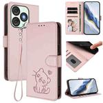 For Itel A50 Embossed Heart Cat Leather Phone Case with Hand Strap(Pink)