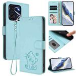 For Itel A60 / A60s Embossed Heart Cat Leather Phone Case with Hand Strap(Mint Green)