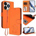 For Itel A70 Embossed Heart Cat Leather Phone Case with Hand Strap(Orange)