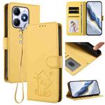 For Itel A90 4G Embossed Heart Cat Leather Phone Case with Hand Strap(Yellow)