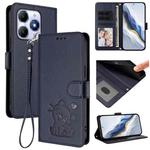 For Itel A90 4G Embossed Heart Cat Leather Phone Case with Hand Strap(Blue)